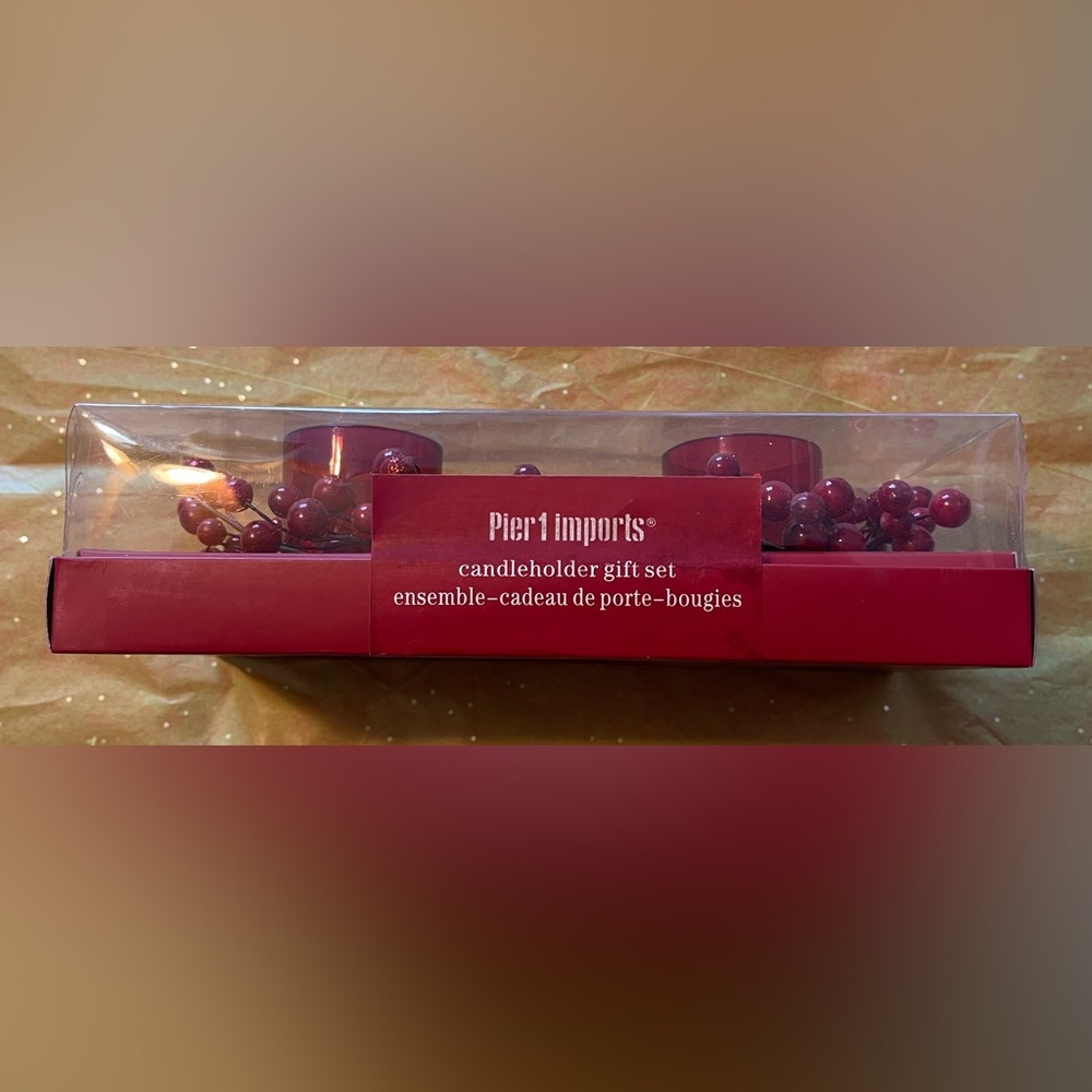Vintage Pier 1 Imports Red Cranberry Candleholder Gift Set (2) never opened